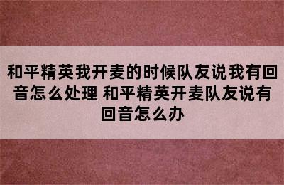 和平精英我开麦的时候队友说我有回音怎么处理 和平精英开麦队友说有回音怎么办